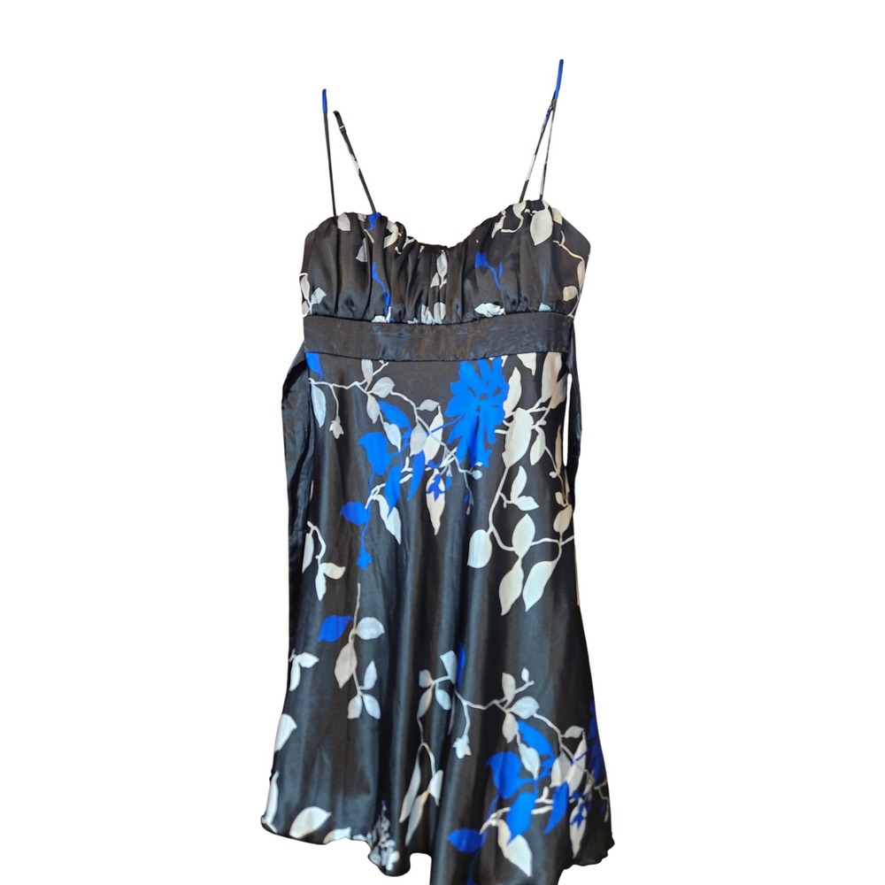Speechless Floral Satin Empire Waist Mini Dress Black Blue White Size 13